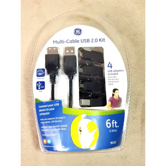 GE Multi Cable USB 2.0 Kit 4 USB Adapters 6 ft NEW Sealed Travel Bag Included - Picture 1 of 9